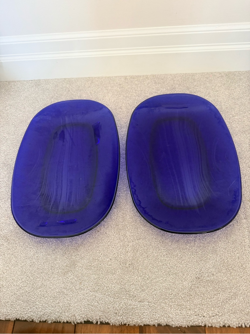 Set of Two Cobalt Blue Glass Platters